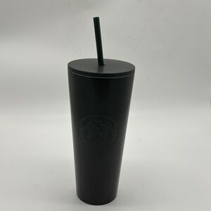 Starbucks Matte Black and Green Tumbler with Dark Green Straw